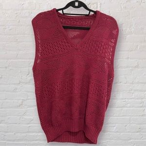 VTG Cranberry Open-Knit V-Neck Sweater Vest